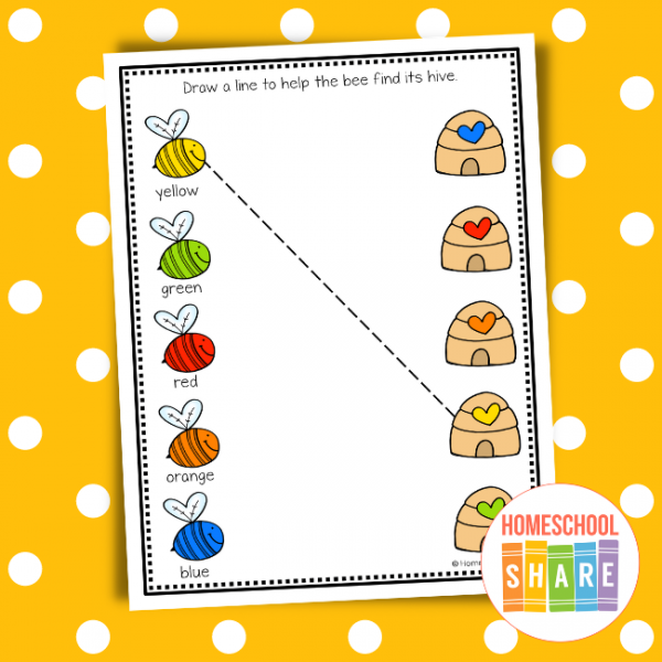 Bee Color Matching Worksheets - Homeschool Share