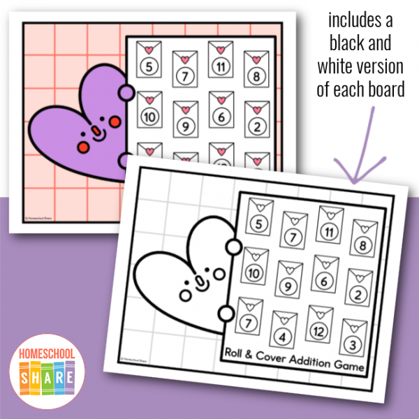 Free Valentine Roll and Cover Game Set Homeschool Share