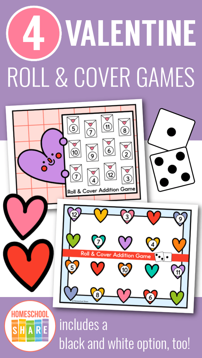 Free Valentine Roll and Cover Game Set - Homeschool Share