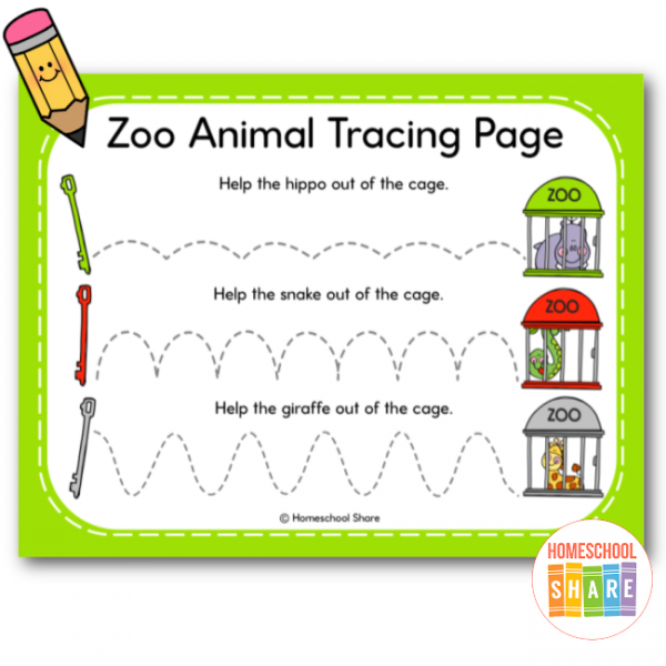 Free Zoo Tracing Lines Worksheets for Preschool Homeschool Share