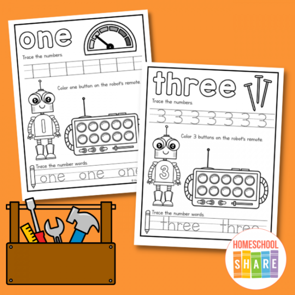 Robot Themed Number Tracing Printable - Homeschool Share