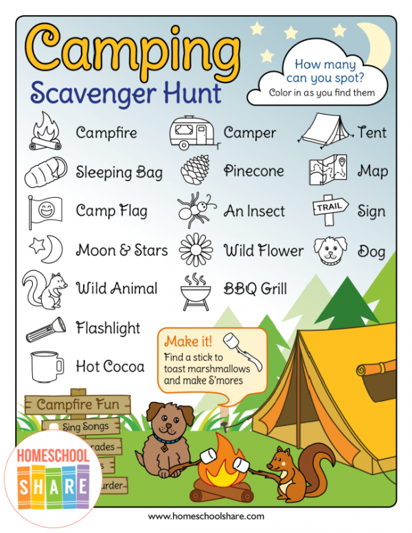 Free Camping Scavenger Hunt for Kids - Homeschool Share