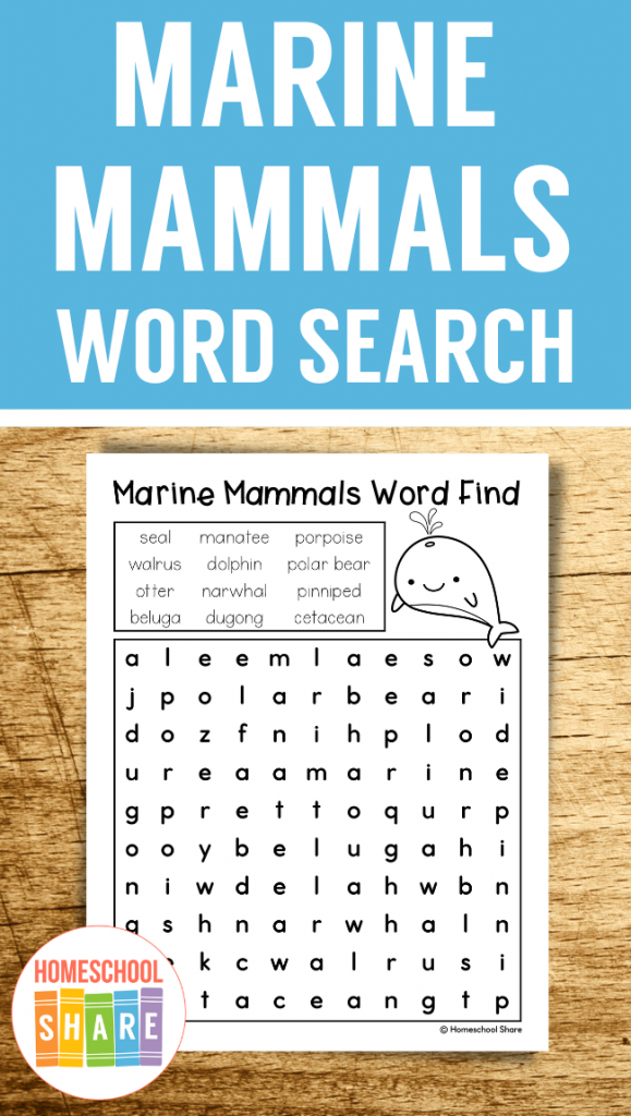 Marine Mammals Word Search Homeschool Share