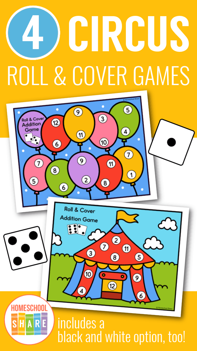 Circus Roll and Cover Math Games - Homeschool Share