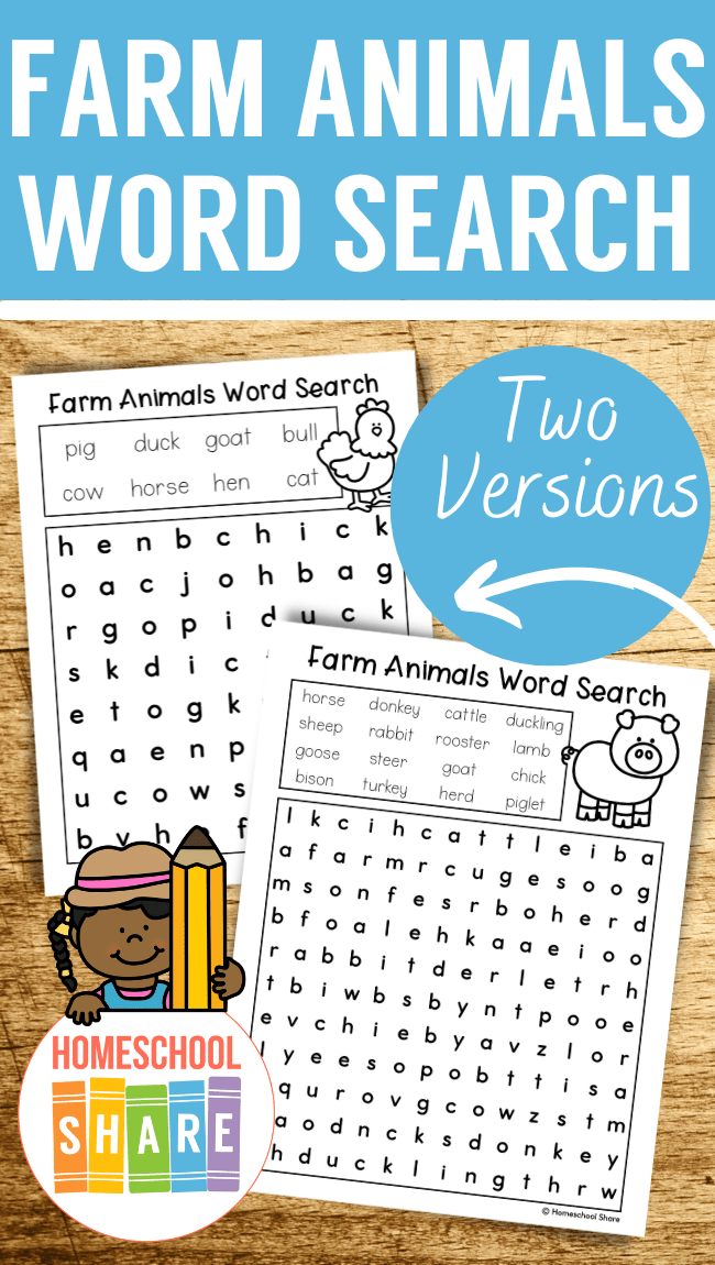 Farm Animals Word Search - Homeschool Share