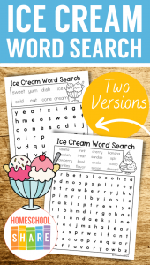 Free Ice Cream Word Search - Homeschool Share