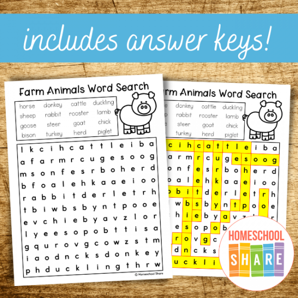 Farm Animals Word Search - Homeschool Share