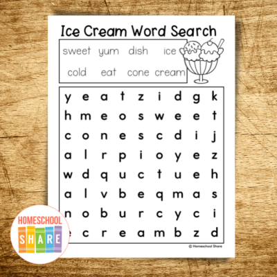 Free Ice Cream Word Search - Homeschool Share