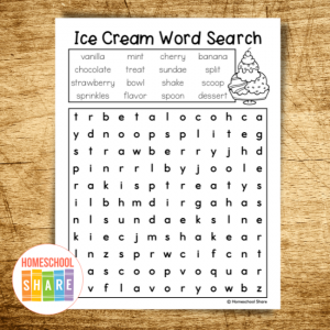 Free Ice Cream Word Search - Homeschool Share