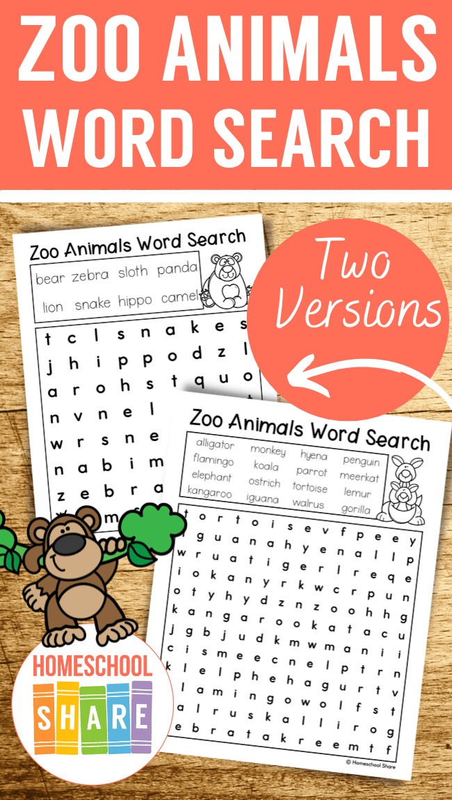 Zoo Animals Word Search (free!) - Homeschool Share