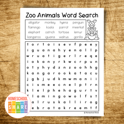 Zoo Animals Word Search (free!) - Homeschool Share