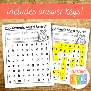 Zoo Animals Word Search (free!) - Homeschool Share