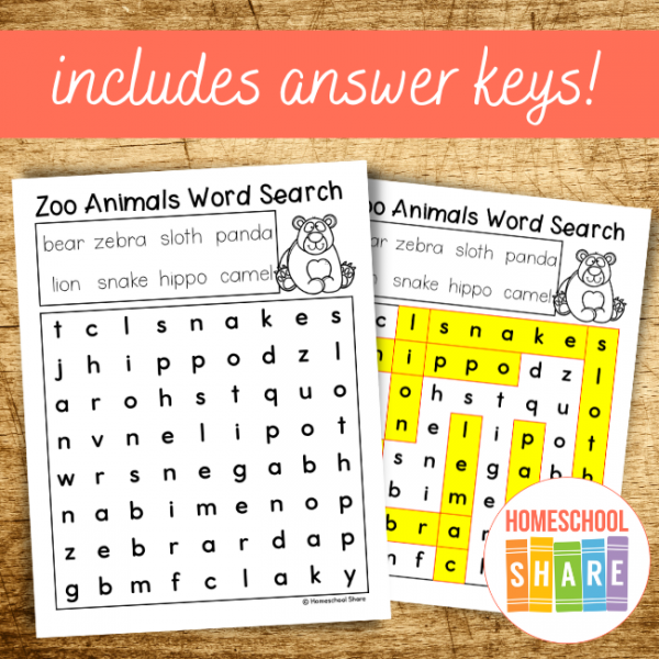 Zoo Animals Word Search (free!) - Homeschool Share