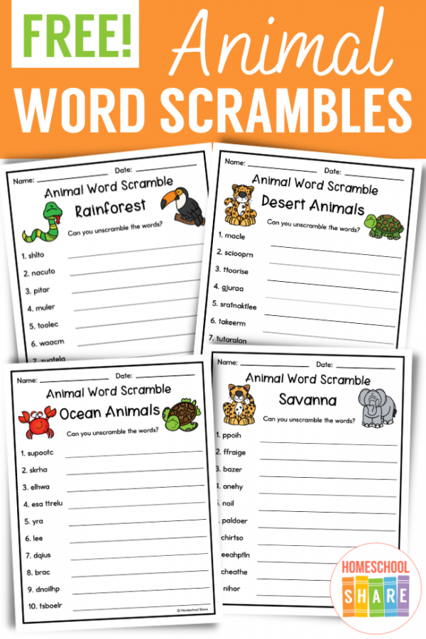 Free Printable Animal Word Scramble - Homeschool Share