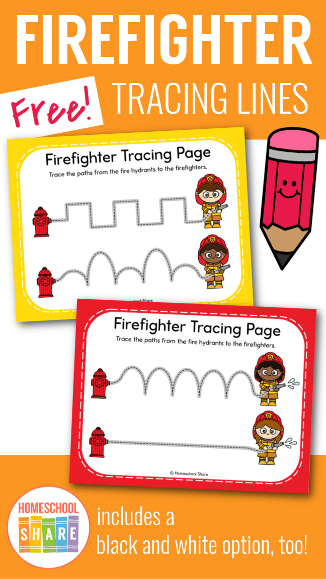 Firefighter Themed Tracing Lines Worksheets - Homeschool Share