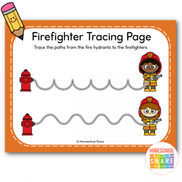 Firefighter Themed Tracing Lines Worksheets - Homeschool Share