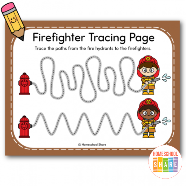 Firefighter Themed Tracing Lines Worksheets - Homeschool Share